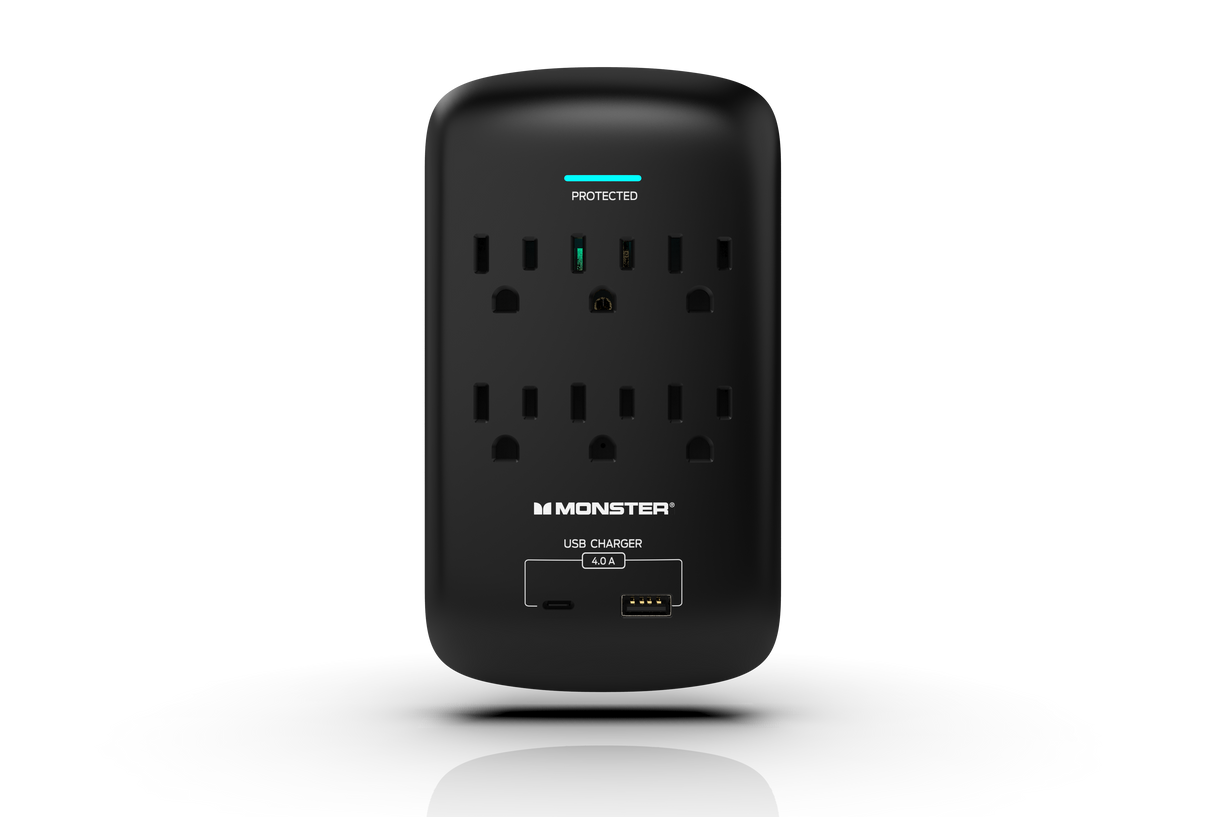 ME5003 Wall Tap Surge 6 AC 1 USB A 1 USB C Black