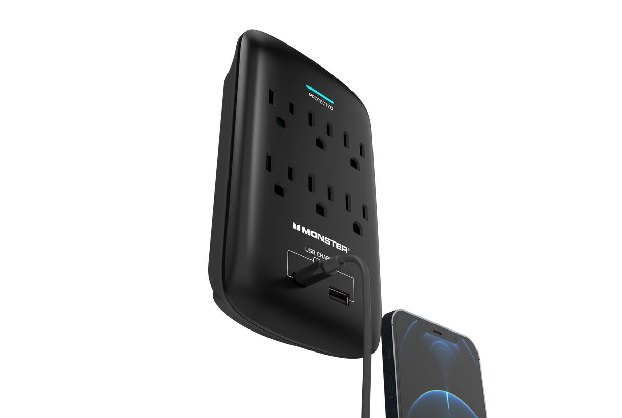ME5003 Wall Tap Surge 6 AC 1 USB A 1 USB C Black