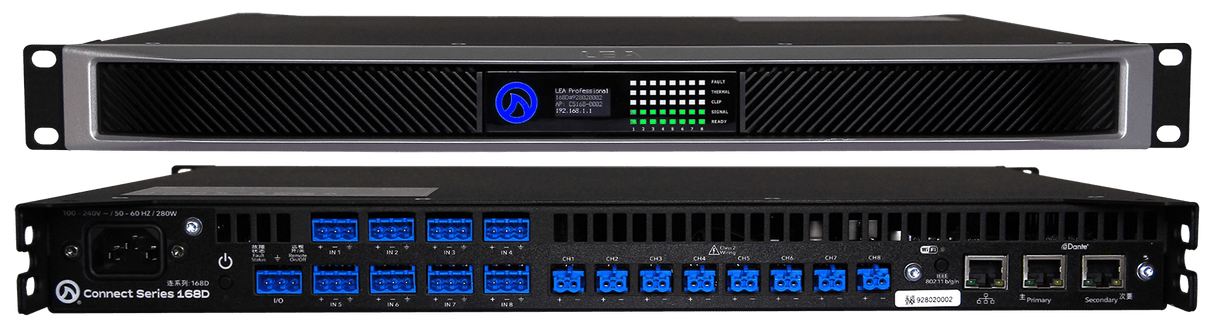 CONNECT 168D Amplifier 8 Channel 160W Dante