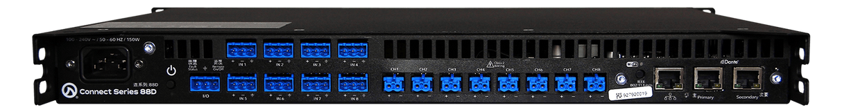 CONNECT 88D 8 Channel X 80W @ 4ω, 8ω, 70v And 100v Per Channel. Internal Dsp W/ Crossovers And Dante
