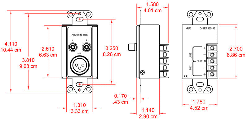 DB-J3 Mic/Line Input Assembly XLR, RCA, Terminal Block