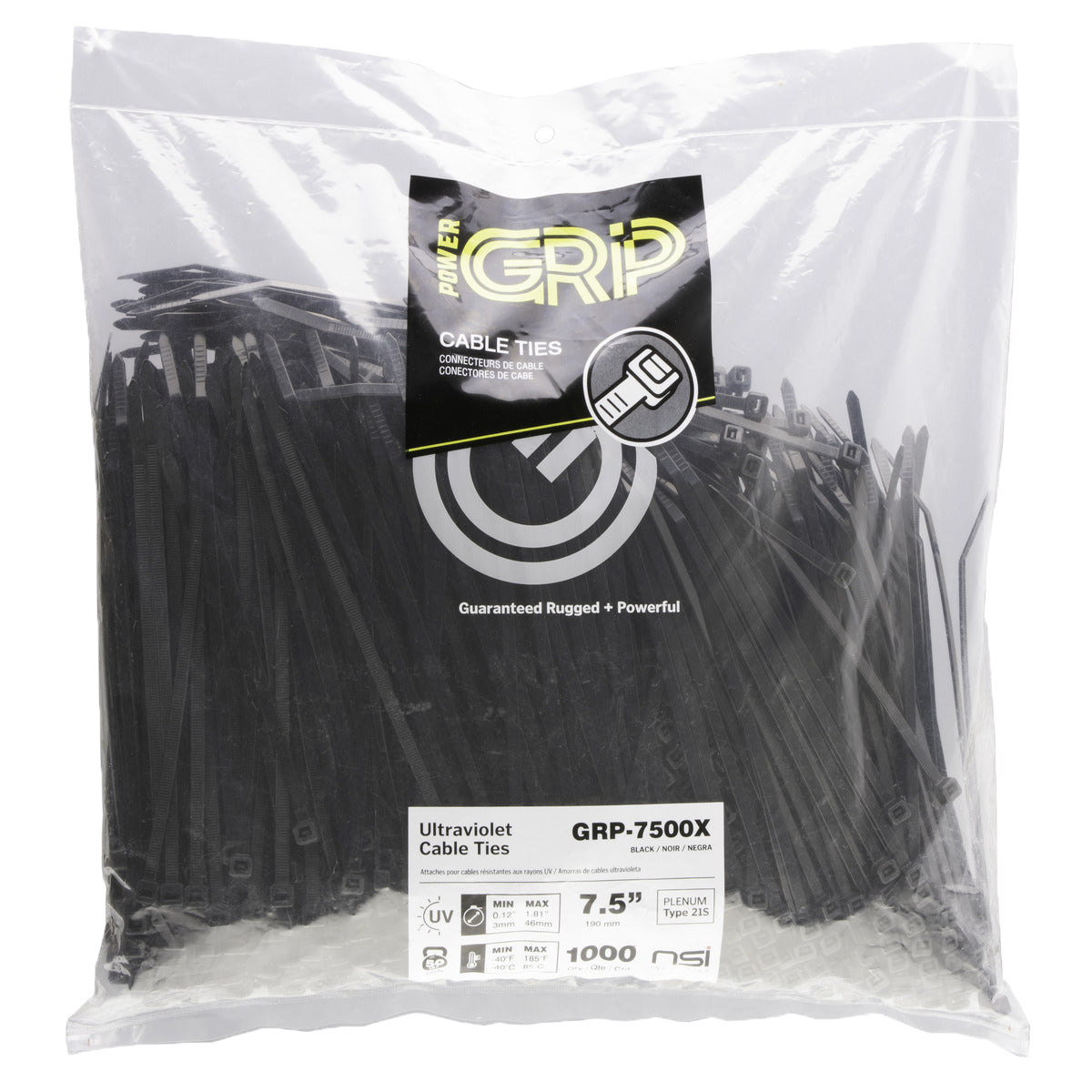 GRP-7500X Cable Tie Black 7.5" 50lb 1000PK