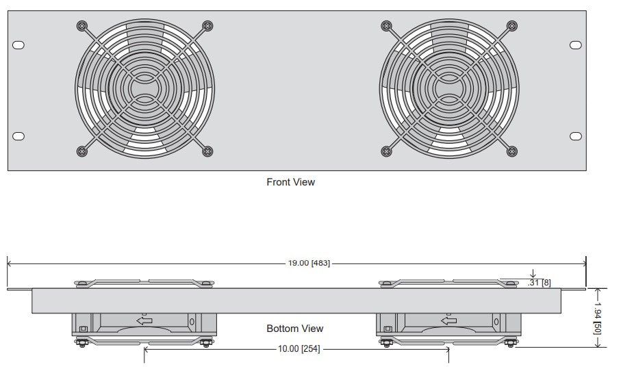 FW23 Fan Panel 3U (2) 4" Whisper Fans 50cfm Each Fan Guards