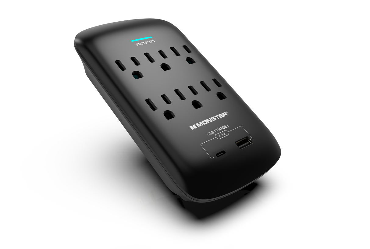 ME5003 Wall Tap Surge 6 AC 1 USB A 1 USB C Black