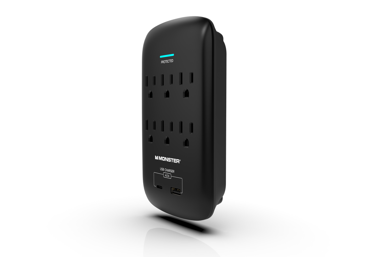 ME5003 Wall Tap Surge 6 AC 1 USB A 1 USB C Black