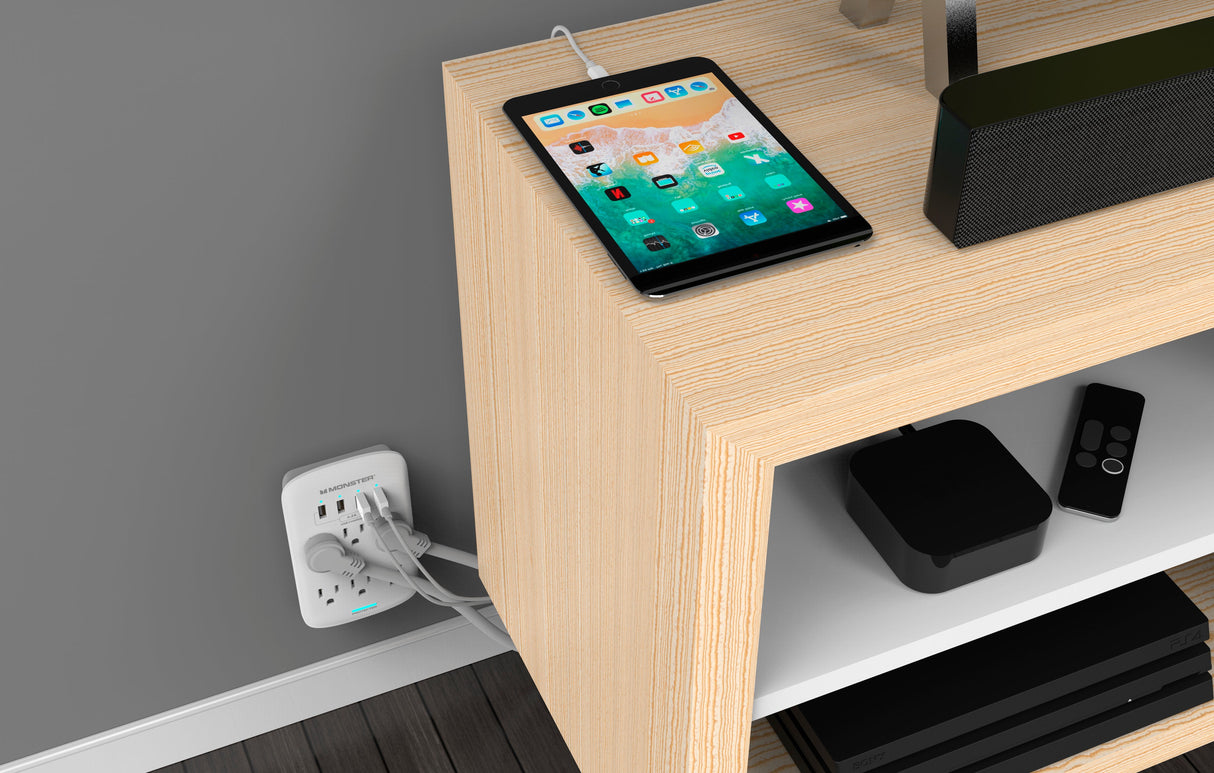 ME5016W Wall Tap Surge Protector 6 AC 4 USB A White