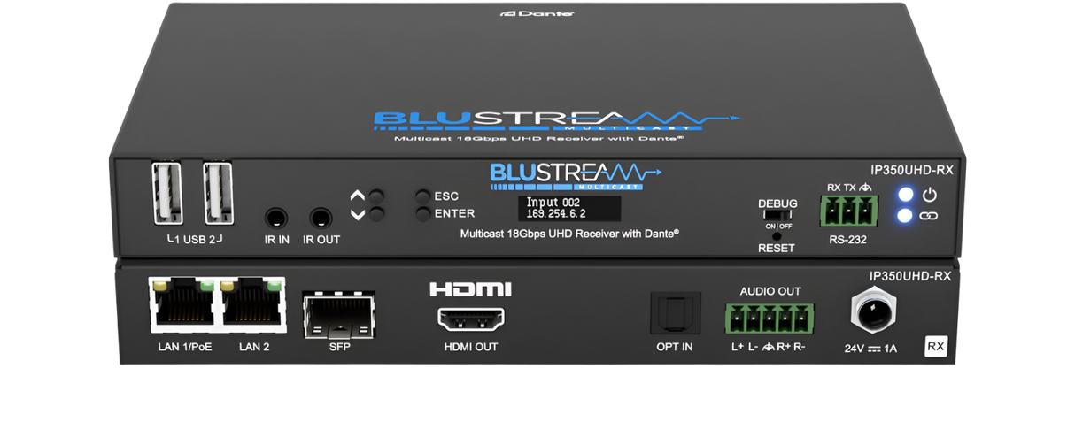 IP350UHD-RX IP Multicast HDMI2.0 Video Receiver with Dante® 4K 60Hz