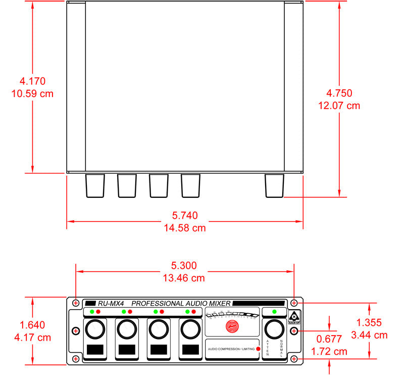 RU-MX4L 4 Channel Microphone/Line Mixer with Phantom Power