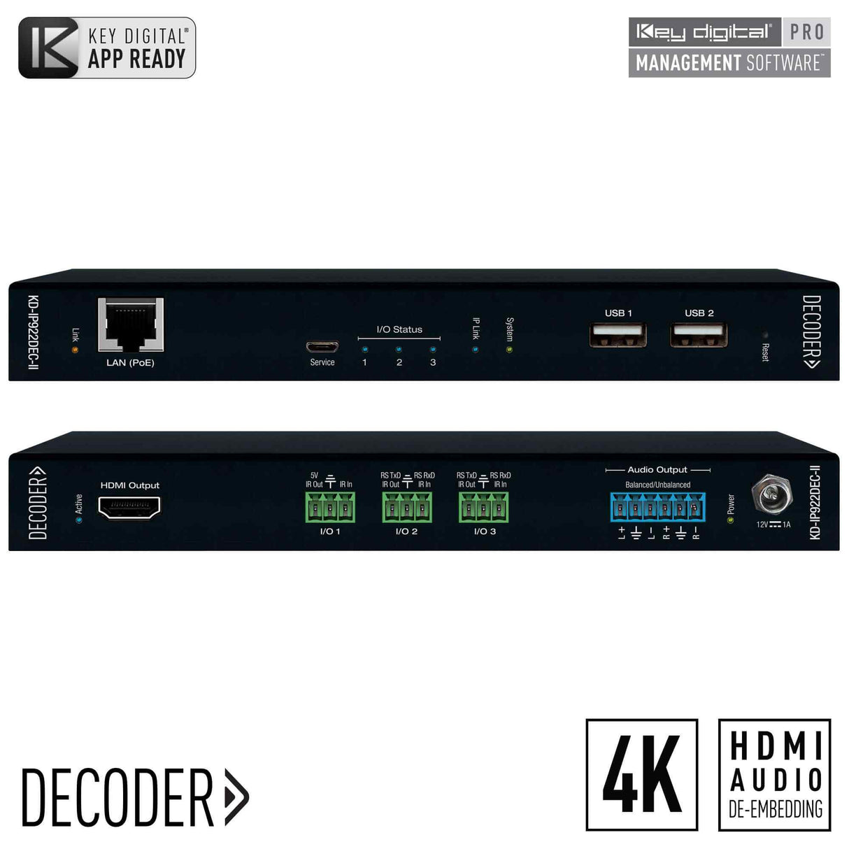 KD-IP922DEC-II 4K UHD AV Over IP Decoder, Poe, Audio De-Embedding, Video Wall Processing, Kvm/Usb